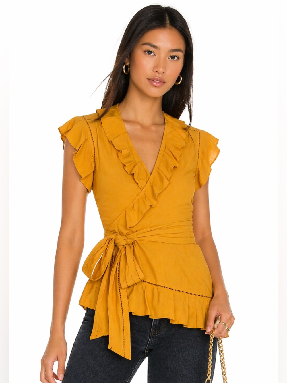 Diane von Furstenberg Marcelo Yellow Ruffle Wrap Silk Top Size 6 Gossip Girl